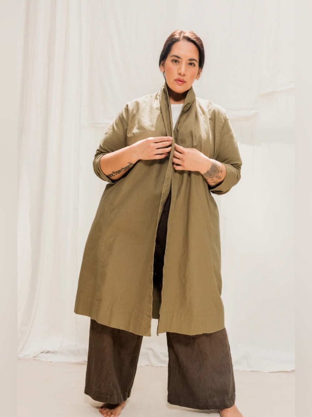 Elizabeth Suzann Clyde Trench Cotton Canvas Coat Jacket Oversized OSM Med Tan